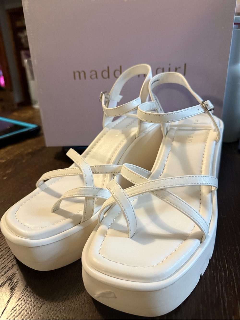Madden Girl White Platform Strappy Sandals with Ankle Buckle